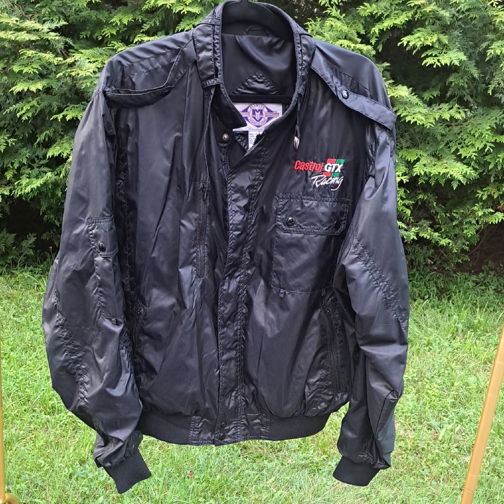 Vintage Castrol GTX Racing WindBreaker Large Black Nylon Racing Bomber Jacket